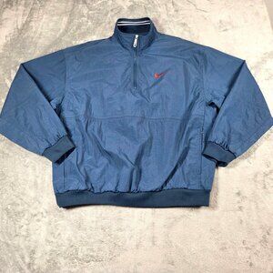 Vintage Nike Jacket Mens XL Blue Windbreaker 1/4 Zip Embroidered Spellout 90s